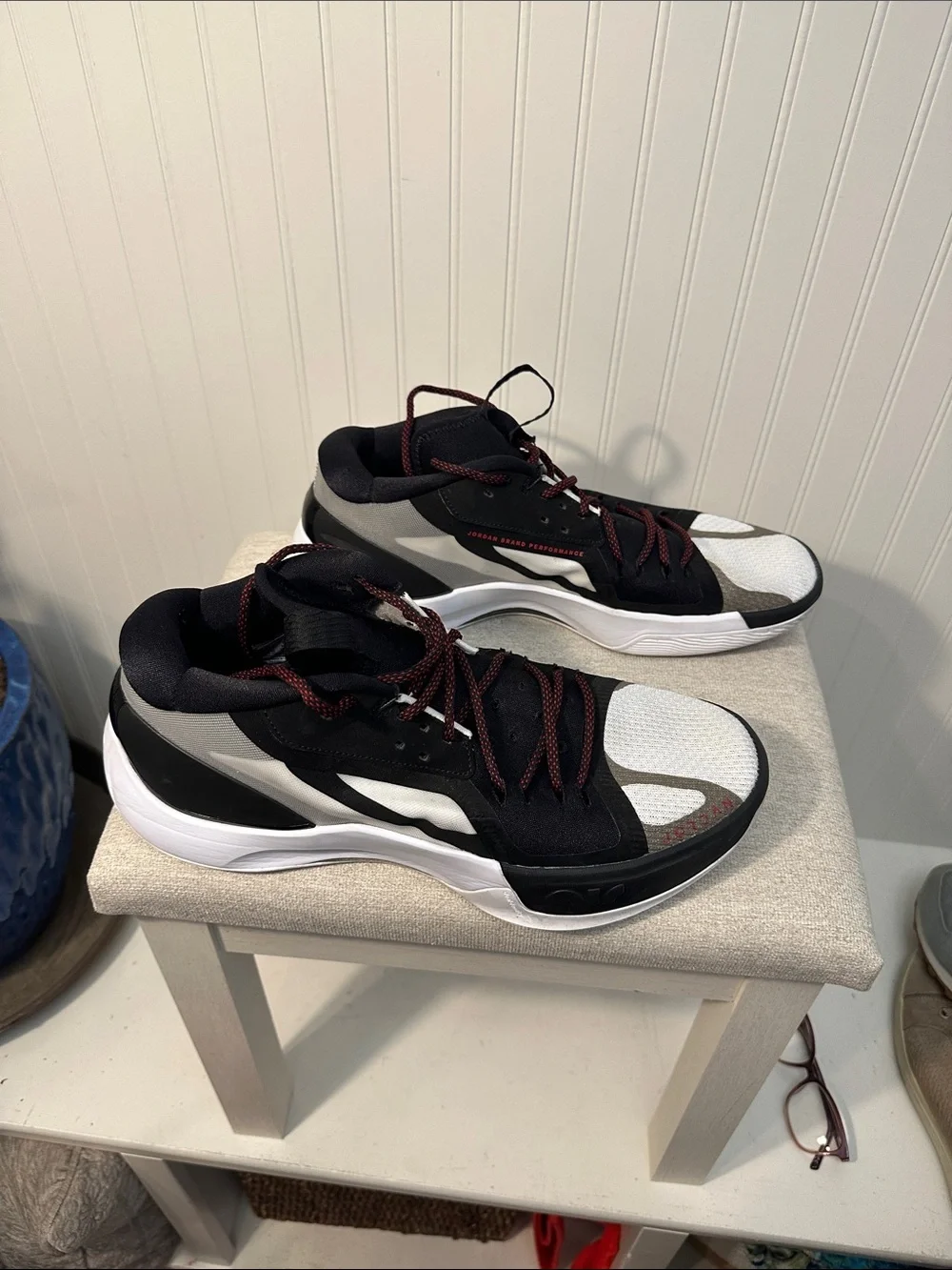 Nike Air Jordan Zoom Seperate Black and White Sneakers with Red Accents
